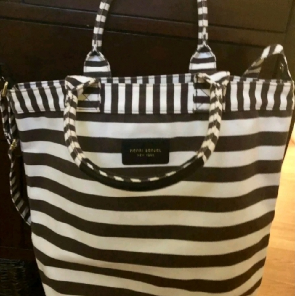 Henri Bendel Large Striped Canvas Magazine Tote